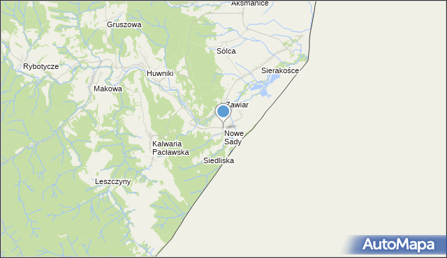 mapa Nowe Sady, Nowe Sady gmina Fredropol na mapie Targeo